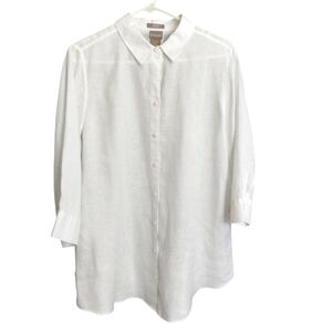 100% Linen Shirt White Large Chico's 2 No Iron 12/14
